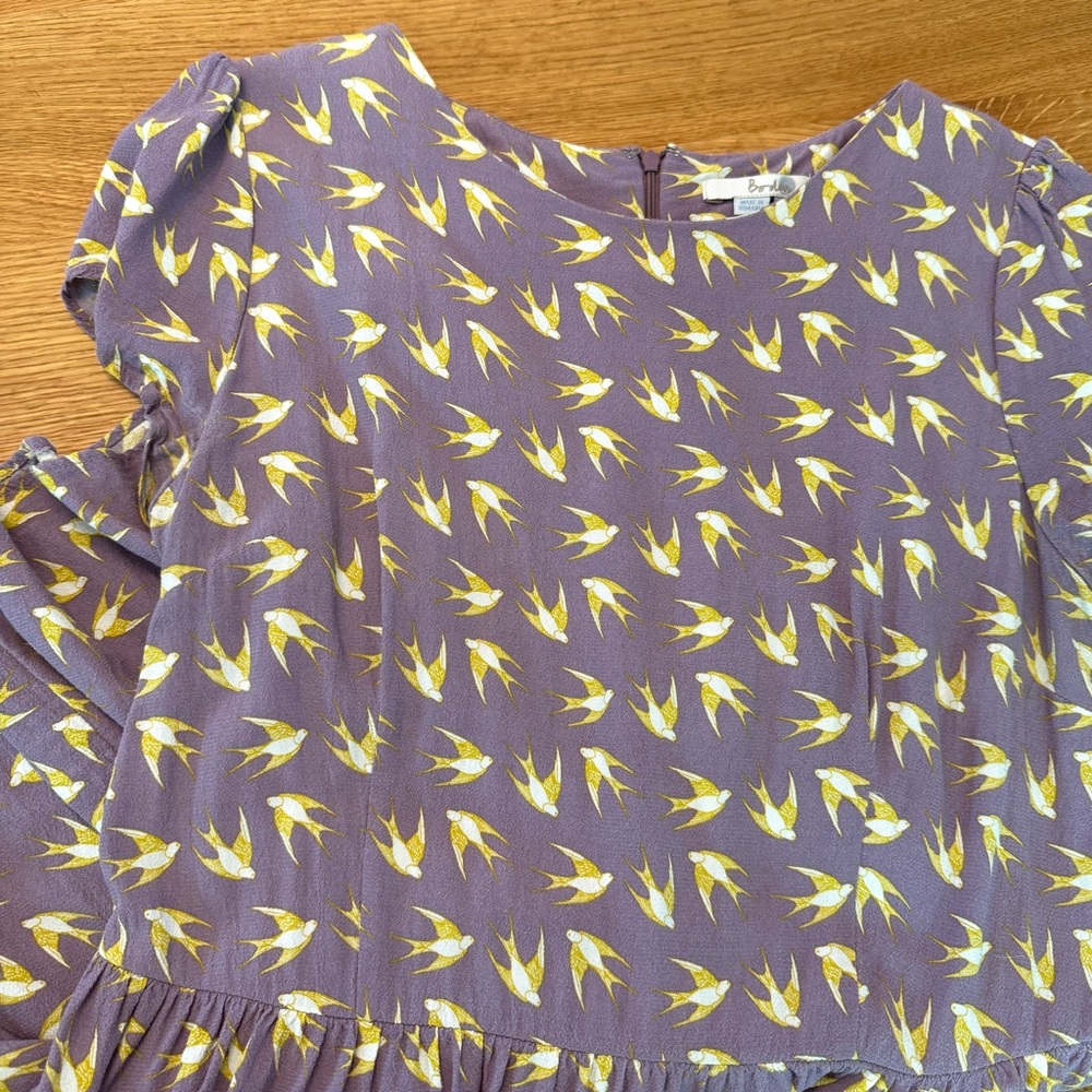 Boden Bird Short Sleeve Purple Mini Dress Size 14 US